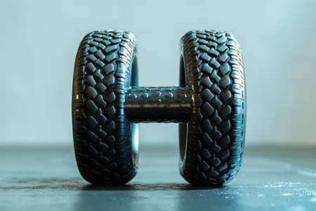 The image is a creative representation of the letter H using tiresの素材