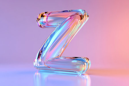 The letter Z is made of glass and has a rainbow-colored glowの素材