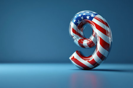 A red background with a 9 made out of the American flagの素材
