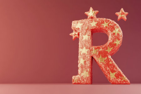 A red letter R with a yellow star in the middleの素材