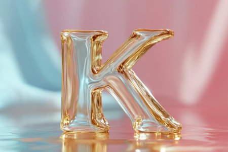 A large, colorful, and shiny letter K is floating in the airの素材