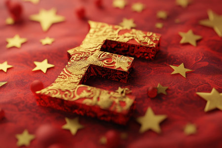 The image is a red background with a red letter E in the middleの素材