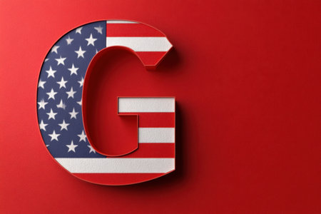 The letter G is made up of the American flag. The flag is red, white, and blueの素材