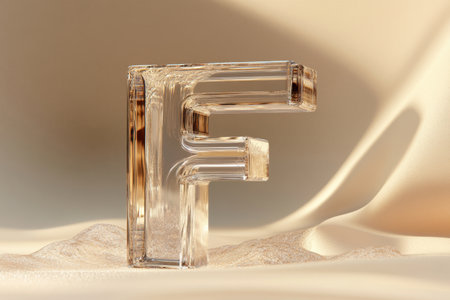 The letter F is made of glass and is sitting on a clothの素材