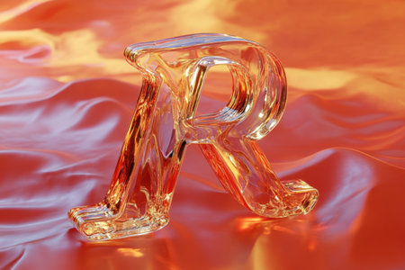 The letter R is made of ice and is on a backgroundの素材