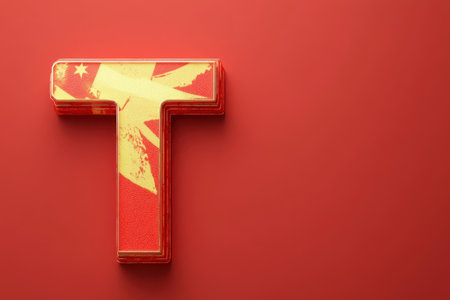A red background with a gold and red T. The T is made of small pieces of red and goldの素材