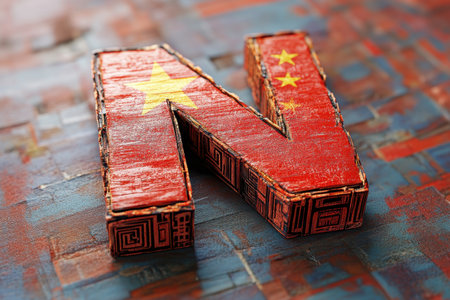 The letter N is made of red and goldの素材