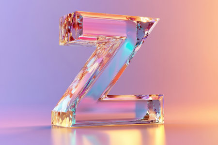 The letter Z is made of glass and has a rainbow-colored glowの素材