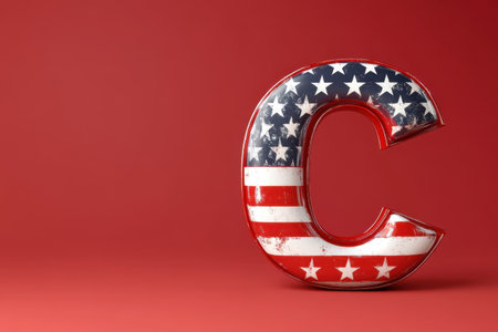 The letter C is made out of a wooden frame with a red, white, and blue American flagの素材