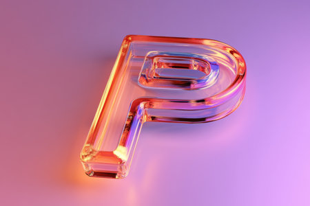 A letter P is made of glass and is on a backgroundの素材