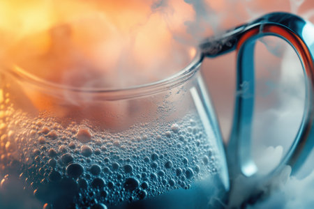 A glass of water with bubbles in it. The bubbles are blue and the water is clearの素材