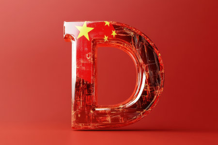 The letter D is made up of many small blocks of red and yellowの素材