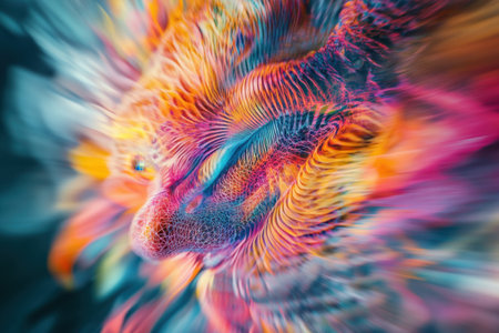 A colorful, abstract painting of a face with a nose and mouth. The colors are bright and vibrant, giving the painting a lively and energetic feel. The brushstrokes are loose and expressiveの素材