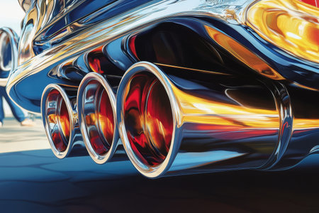A car with a shiny silver exhaust pipeの素材