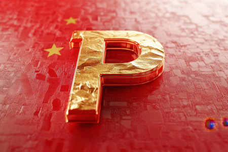 The image is a close up of the letter P made out of red confettiの素材