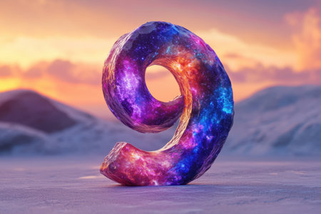 A colorful 9 with a purple and orange swirl. The number 9 is surrounded by a bunch of colorful spheresの素材