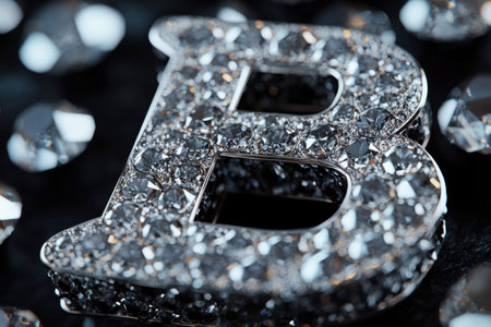 A gold letter B with diamonds on it. The letter is surrounded by a dark background. The image has a luxurious and elegant feel to itの素材