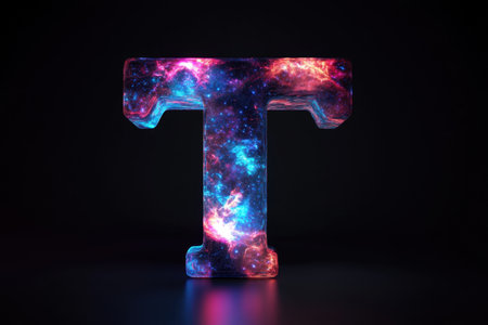 The image is a colorful representation of the letter T in the sky. The vibrant colors and the starry background create a sense of wonder and imaginationの素材