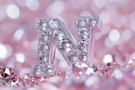 A large letter N made of diamonds on a pink background. The diamond letters are arranged in a way that they resemble a necklace, giving the impression of a precious and elegant piece of jewelryの素材