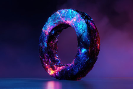 A glowing, colorful, and fiery object in the shape of a circle. The image has a dreamy, otherworldly feel to it, with the bright colors and glowing fire creating a sense of wonder and aweの素材