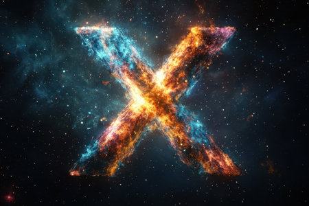 The image is a colorful X made out of glowing particles, giving it a futuristicの素材