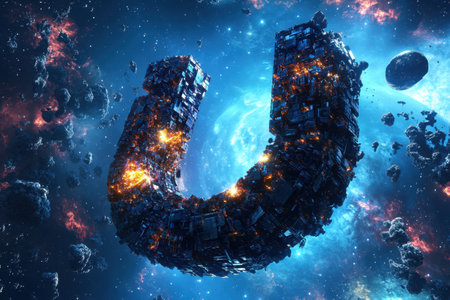 The image is a close up of the letter U made out of rocks and lava. The concept of the image is to create a sense of danger and destruction, as the letter U is made out of fiery lava and rocksの素材