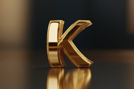 A gold letter K is sitting on a tableの素材