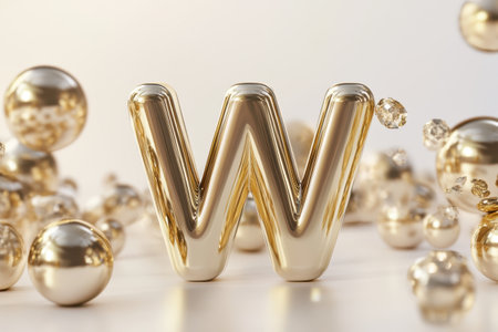 A gold letter W is on a tableの素材
