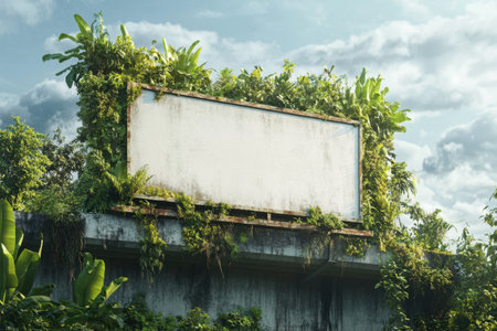 A billboard covered in plants and vinesの素材