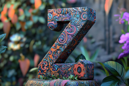 The letter Z is carved into a gold leafy design on a backgroundの素材