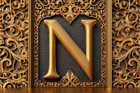 The letter N is made of gold and has a lot of intricate designsの素材