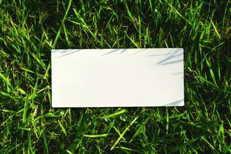 A white sign is sitting in the grassの素材