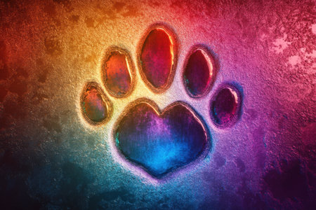 A paw print with a heart in the middle. The paw print is in a blue and pink colorの素材