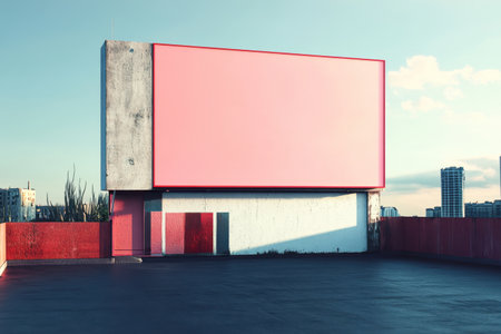 A large billboard sits on a rooftop in a cityの素材