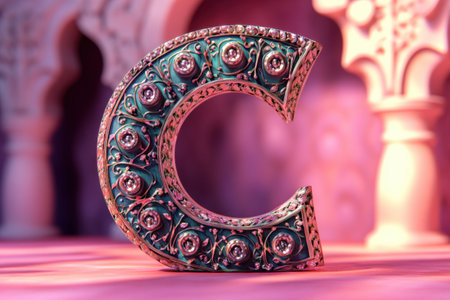 A gold C is displayed on a backgroundの素材