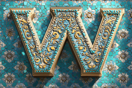 The letter W is made up of many small pieces of paperの素材