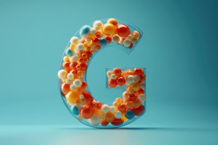 The letter G is made of clear glass and has a pink hueの素材