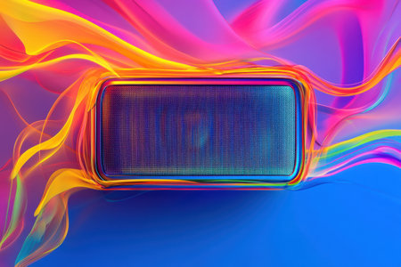 A colorful speaker with a fire design on itの素材