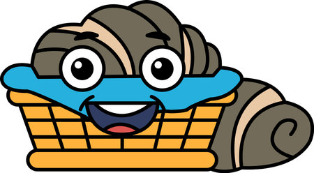 A Croissant Bread cartoon character with a smile on its faceのイラスト素材
