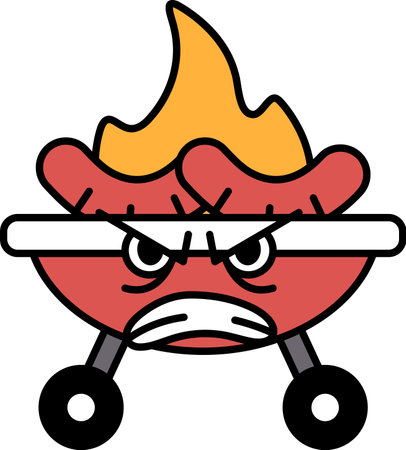 A cartoon character with a grill and a fire on itのイラスト素材