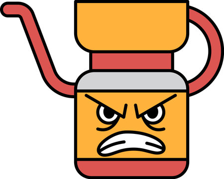 A cartoonish coffee pot with a frowning face and angry expressionのイラスト素材