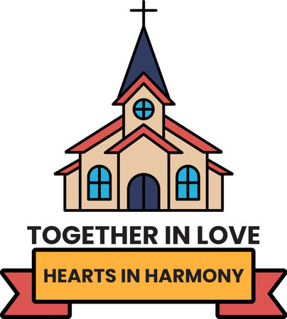 A church with a cross on top and a bannerのイラスト素材