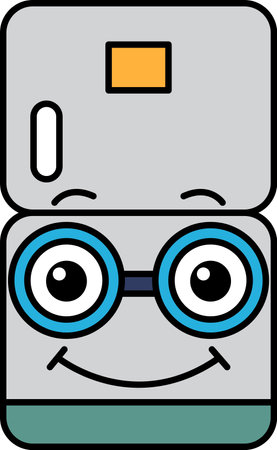 A cartoon refrigerator with a smiling face and glassesのイラスト素材