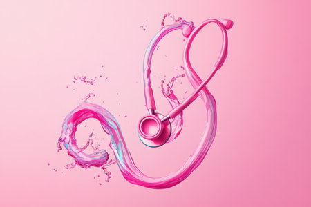 A pink heart with a pink stethoscope on itの素材