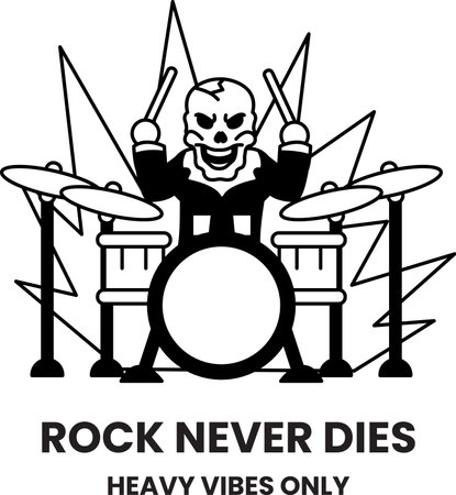 A skull playing drums with the words in the style of sign illustrationsのイラスト素材