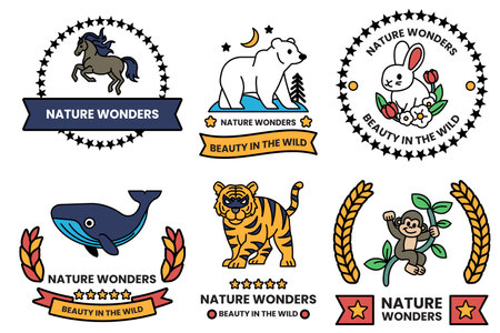A Set of illustrations in the concept of wild animals in line art styleのイラスト素材
