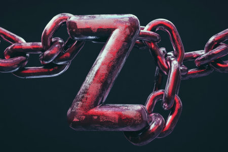 The letter Z is made of metal chains and has a rough, industrial appearance. The chains are twisted and bent in various directions, giving the letter a sense of movement and dynamismの素材