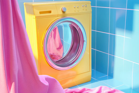 A washer and dryer with a floral curtainの素材