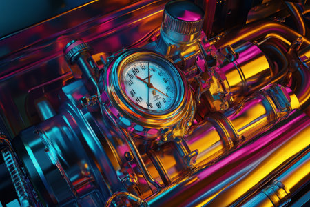 A clock is on a piece of machinery. The clock is showing the time as 10:30の素材