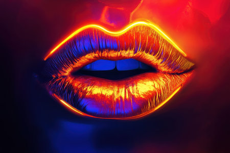 A woman's lips are painted with a metallic colorの素材